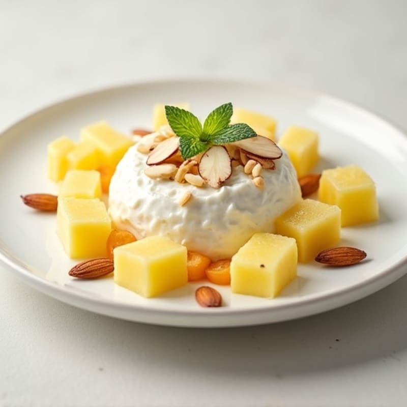 Cottage Cheese with Sliced Almonds and Pineapple