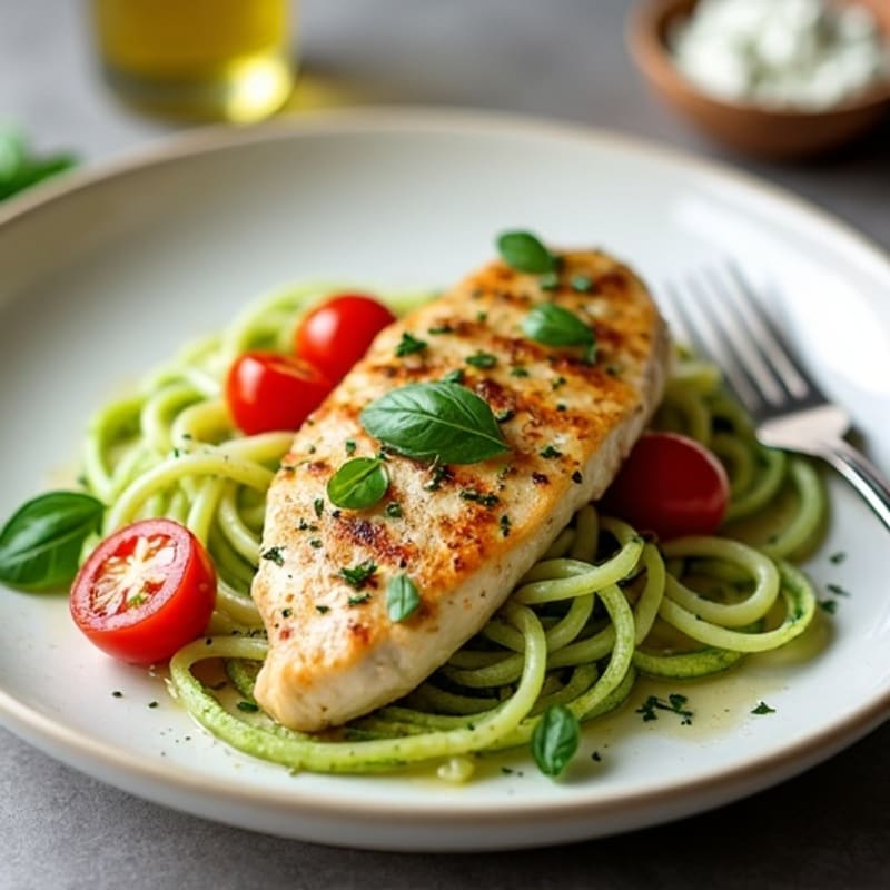 Creamy Pesto Chicken with Fresh Zucchini Noodles