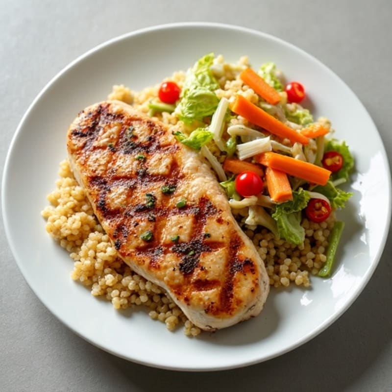 Grilled Chicken Breast with Crunchy Cabbage Slaw and Quinoa