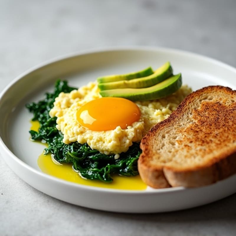 Cottage Cheese Egg White Scramble with Sautéed Spinach