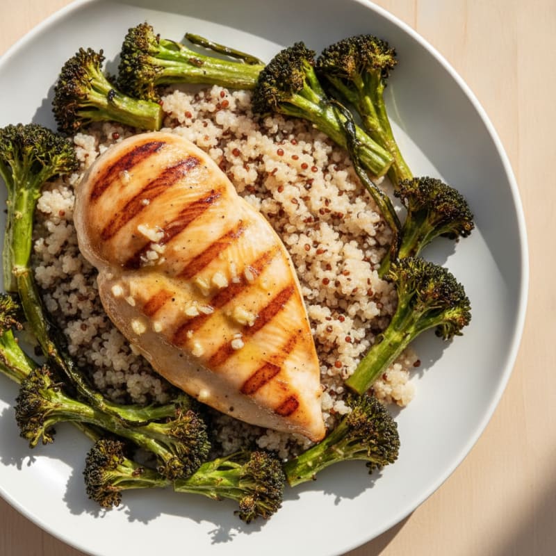Grilled Chicken Breast with Quinoa and Roasted Broccoli