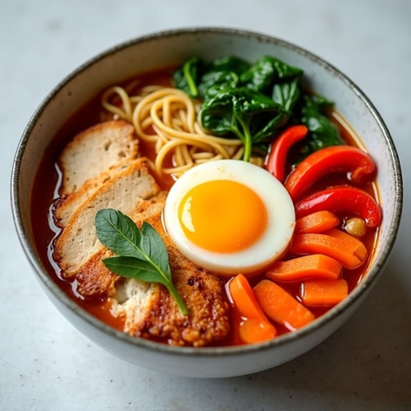 Spicy Sriracha Chicken Ramen Bowl with Fresh Vegetables