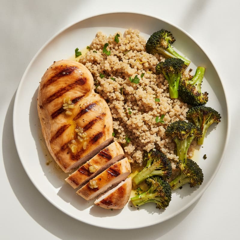 Grilled Chicken Breast with Roasted Broccoli and Quinoa