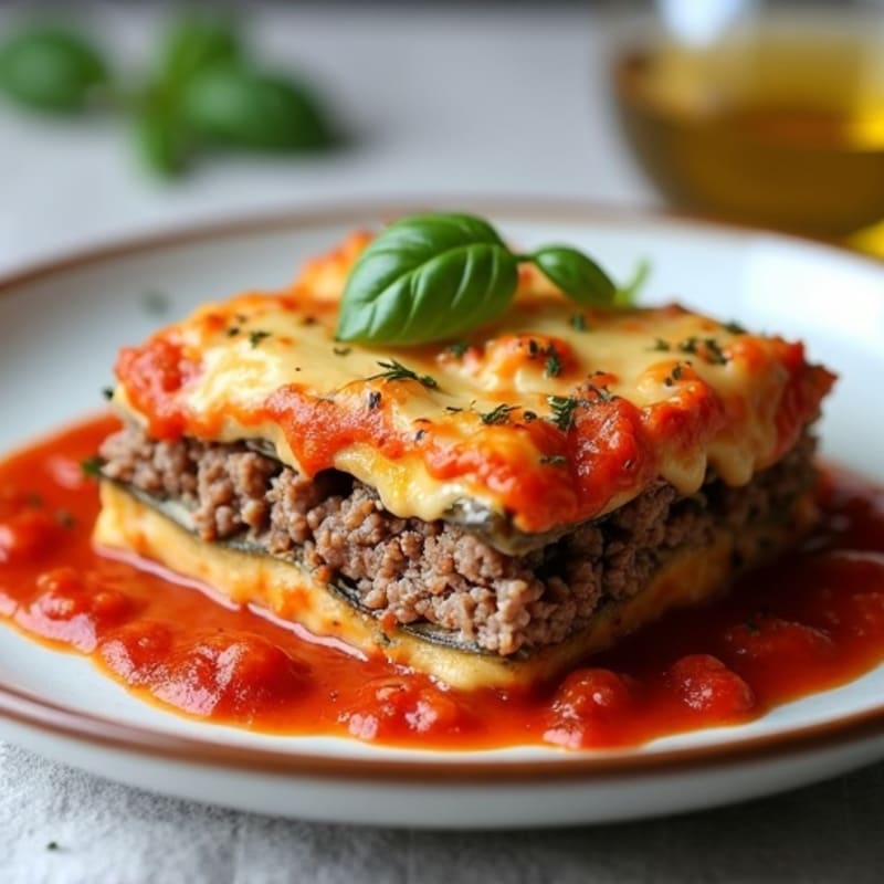 Layered Eggplant and Beef Casserole with Creamy Cashew Bechamel