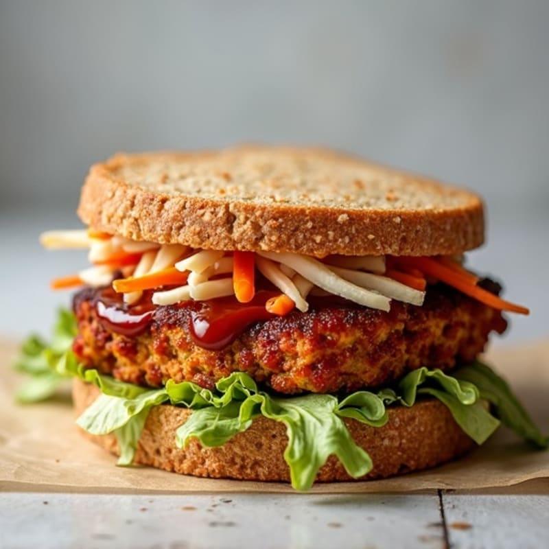 Crispy Smoky BBQ Tempeh Sandwich with Crunchy Slaw