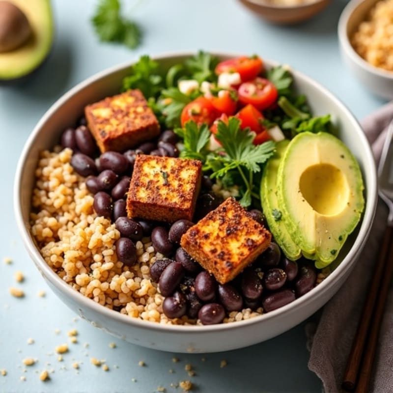 Hearty Black Bean and Brown Rice Bowl with Fresh Pico and Creamy Avocado