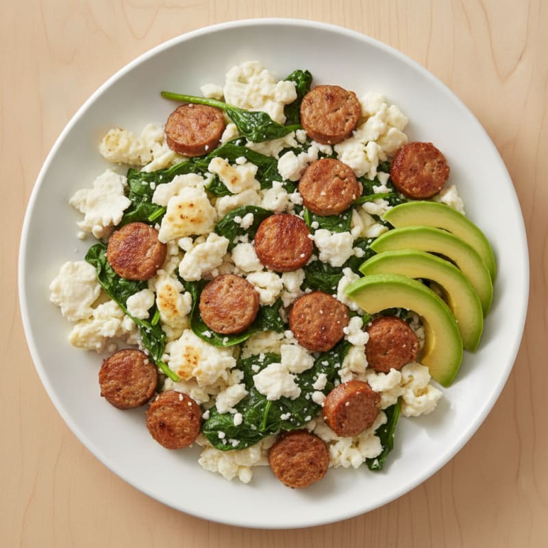 Egg White Scramble with Turkey Sausage and Spinach