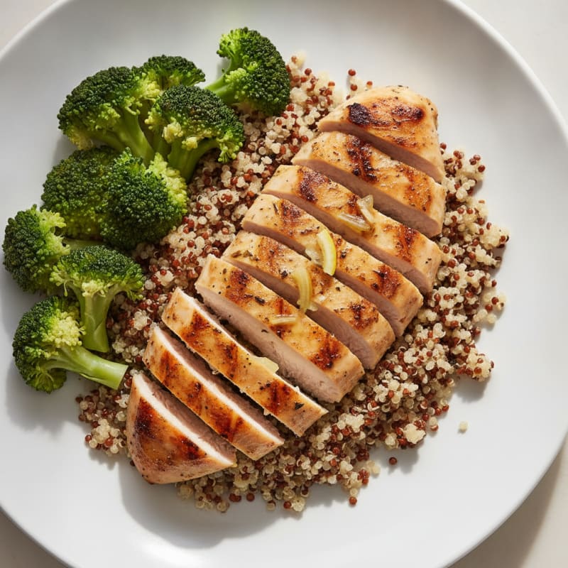 Grilled Chicken Breast with Quinoa and Steamed Broccoli