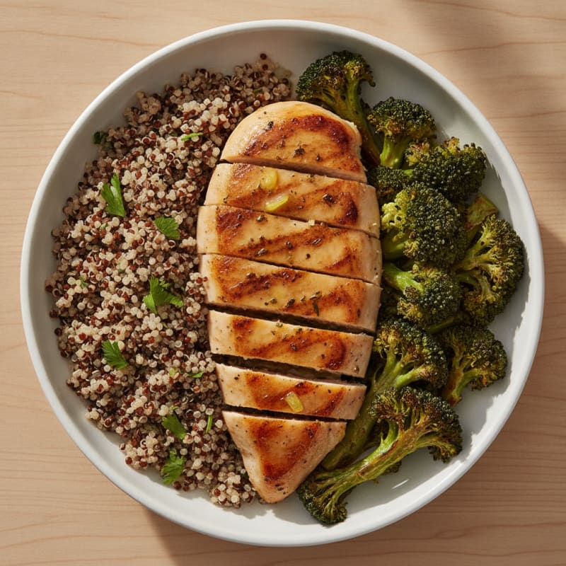 Grilled Chicken Breast with Quinoa and Roasted Broccoli