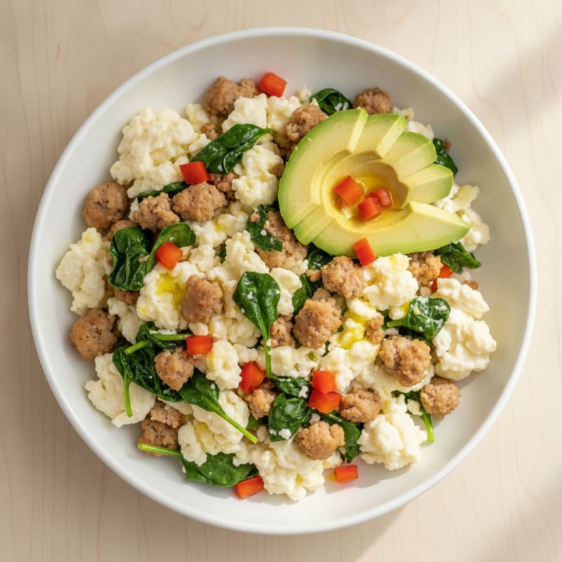 Egg White and Turkey Sausage Scramble with Spinach