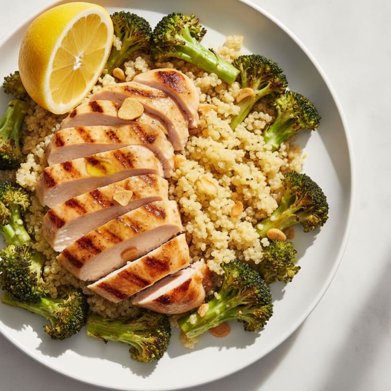 Grilled Chicken and Quinoa Salad with Roasted Broccoli