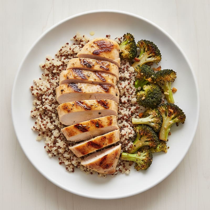 Grilled Chicken Breast with Quinoa and Roasted Broccoli