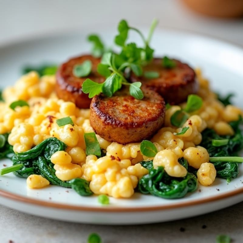 Egg White and Chicken Sausage Scramble with Spinach