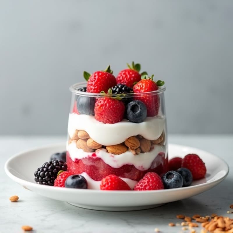 Greek Yogurt Protein Parfait with Mixed Berries and Almonds