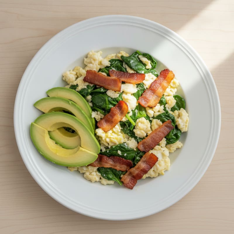 Scrambled Egg Whites with Spinach and Turkey Bacon