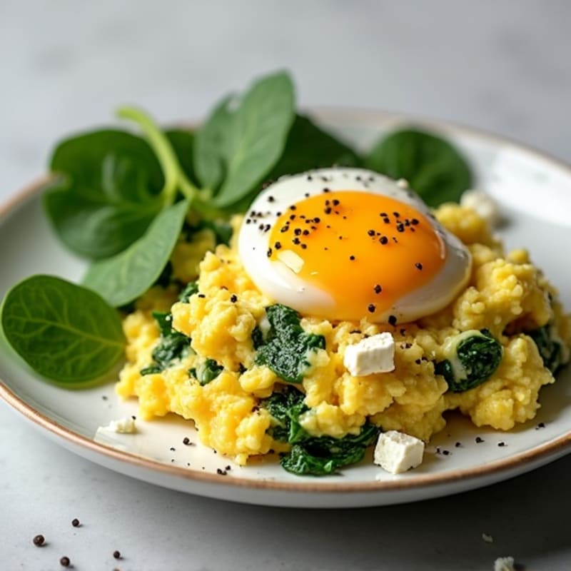 Fluffy Scrambled Eggs with Fresh Spinach and Feta