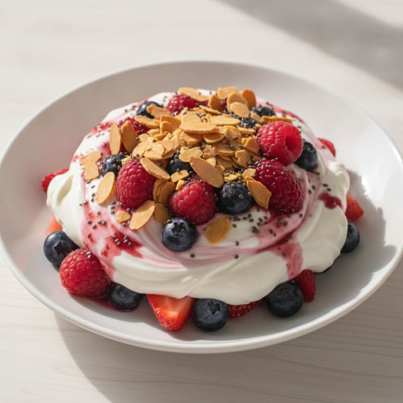 Greek Yogurt Protein Parfait with Mixed Berries and Almonds