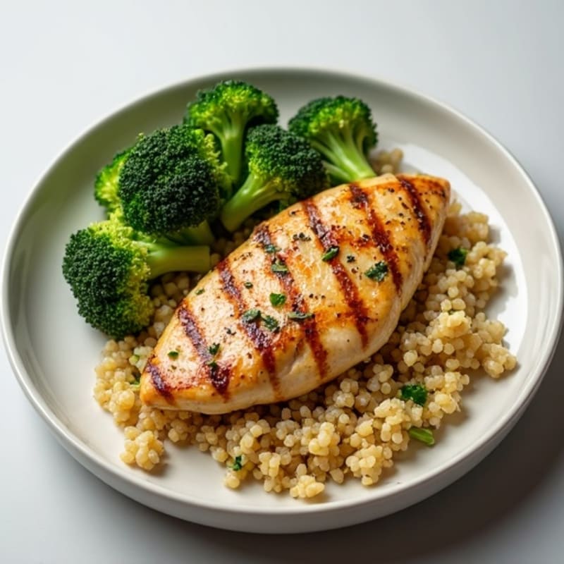 Grilled Chicken Breast with Quinoa and Roasted Broccoli
