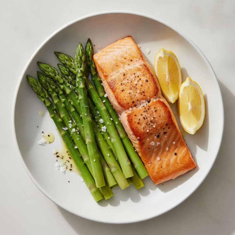 Pan-Seared Salmon with Steamed Asparagus and Lemon