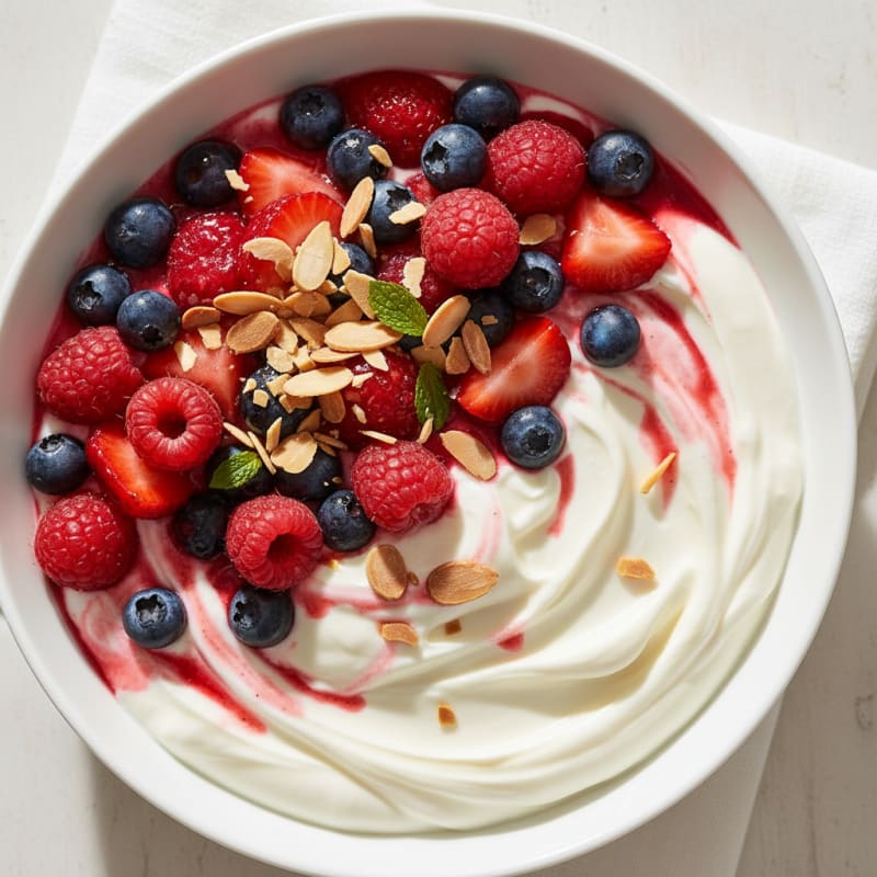 Greek Yogurt Protein Parfait with Mixed Berries and Almonds