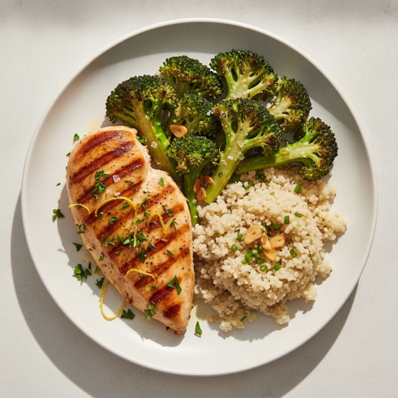 Grilled Chicken Breast with Roasted Broccoli and Quinoa