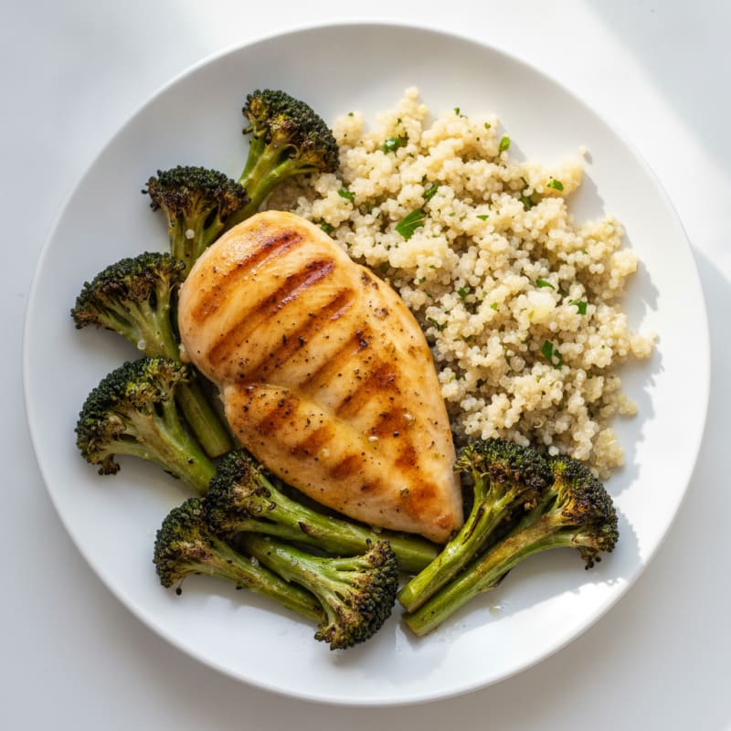 Grilled Chicken Breast with Roasted Broccoli and Quinoa