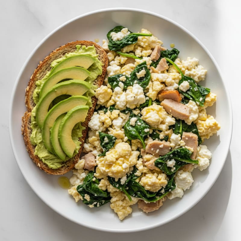 Cottage Cheese Scramble with Spinach and Smoked Turkey