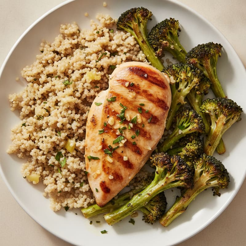 Grilled Chicken Breast with Quinoa and Roasted Broccoli