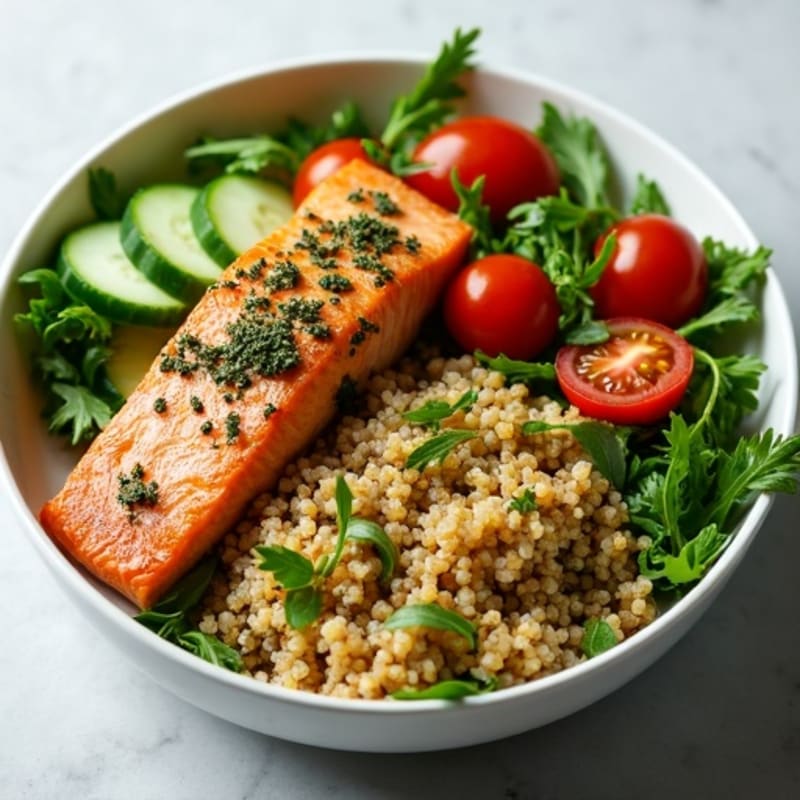 Herb-Crusted Seared Salmon with Quinoa Power Bowl