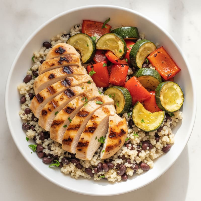 Grilled Chicken and Roasted Vegetable Quinoa Bowl