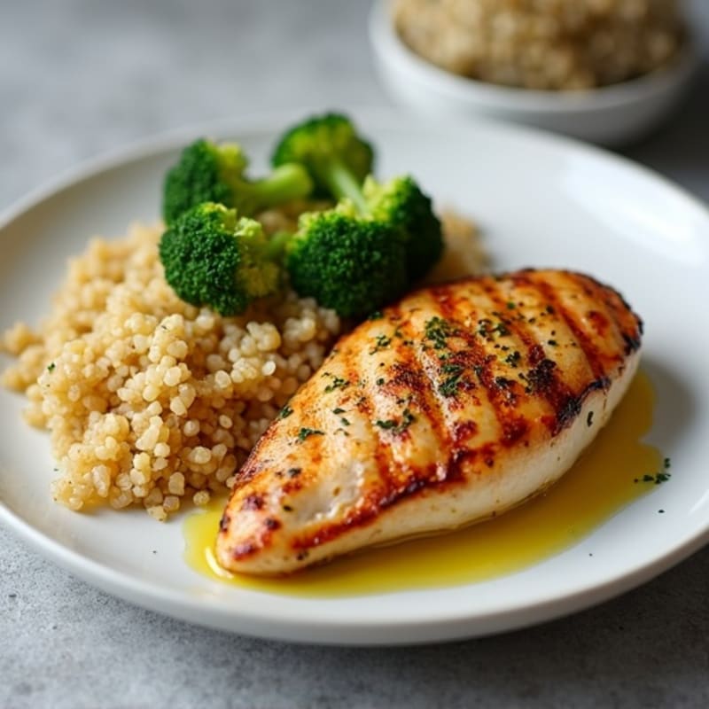 Grilled Chicken Breast with Roasted Broccoli and Quinoa