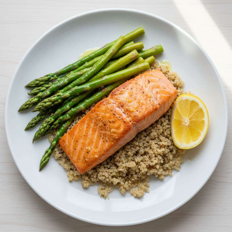 Seared Salmon with Steamed Asparagus and Quinoa