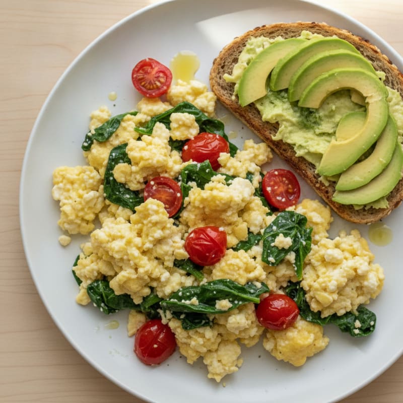 Cottage Cheese Scramble with Spinach and Tomatoes