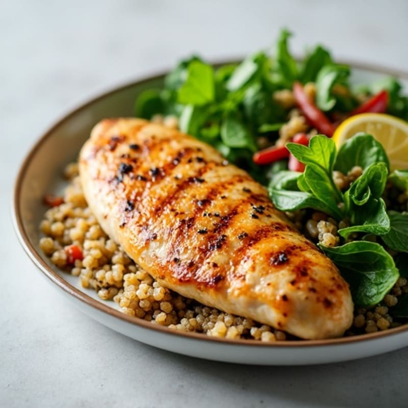 Grilled Chicken Breast with Mixed Greens and Quinoa