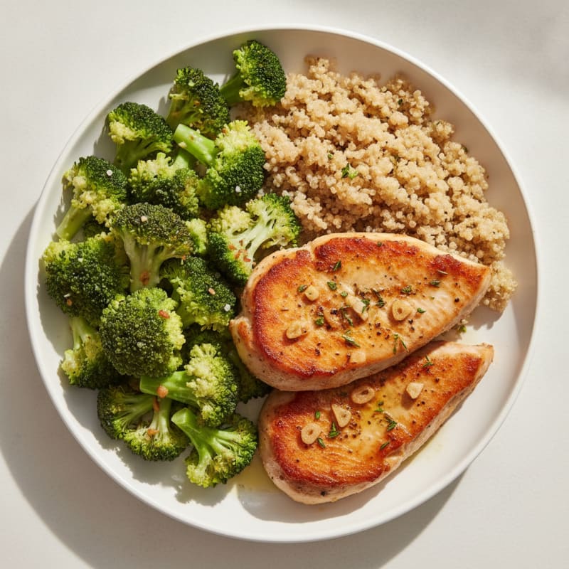 Seared Turkey Breast with Steamed Broccoli and Quinoa