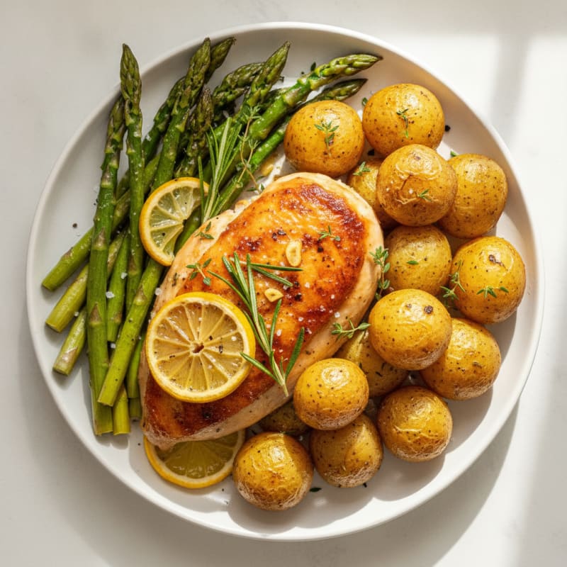 Lemon Herb Roasted Chicken with Asparagus