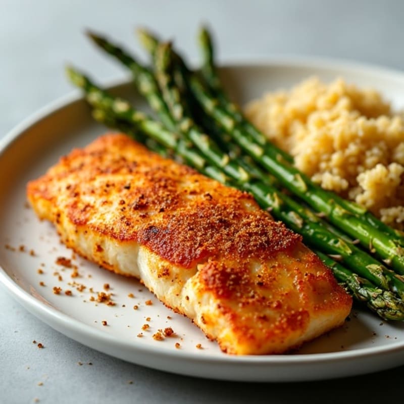 Crispy Cajun Blackened Catfish with Roasted Asparagus and Quinoa