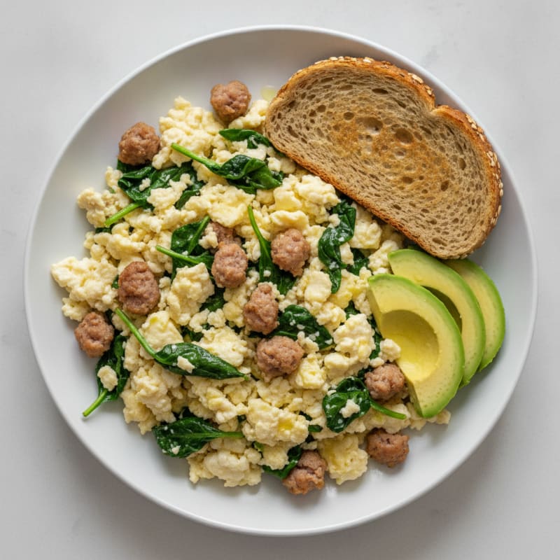 Egg White and Turkey Sausage Scramble with Spinach