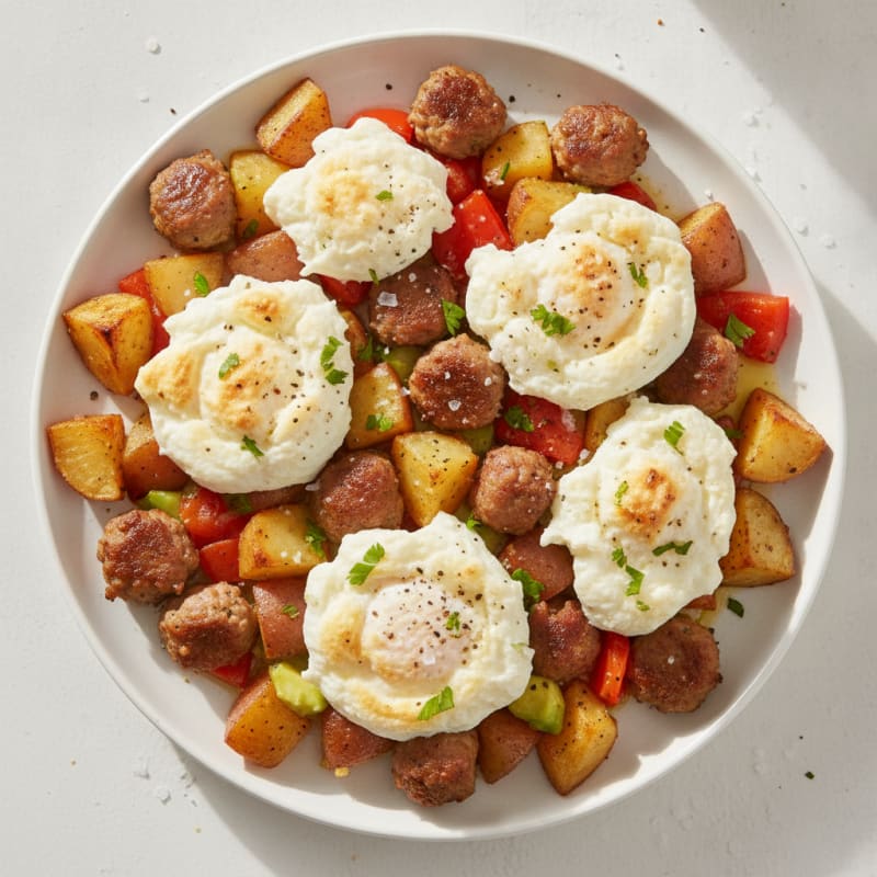Crispy Turkey Sausage and Egg White Breakfast Skillet with Roasted Potatoes