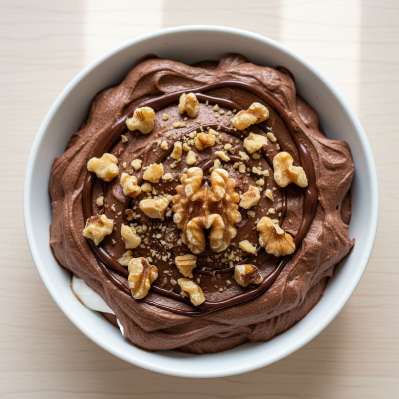 Chocolate Protein Mousse with Crushed Walnuts