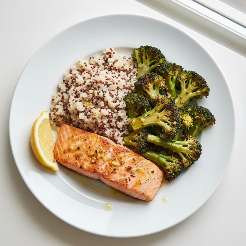 Seared Salmon with Roasted Broccoli and Quinoa