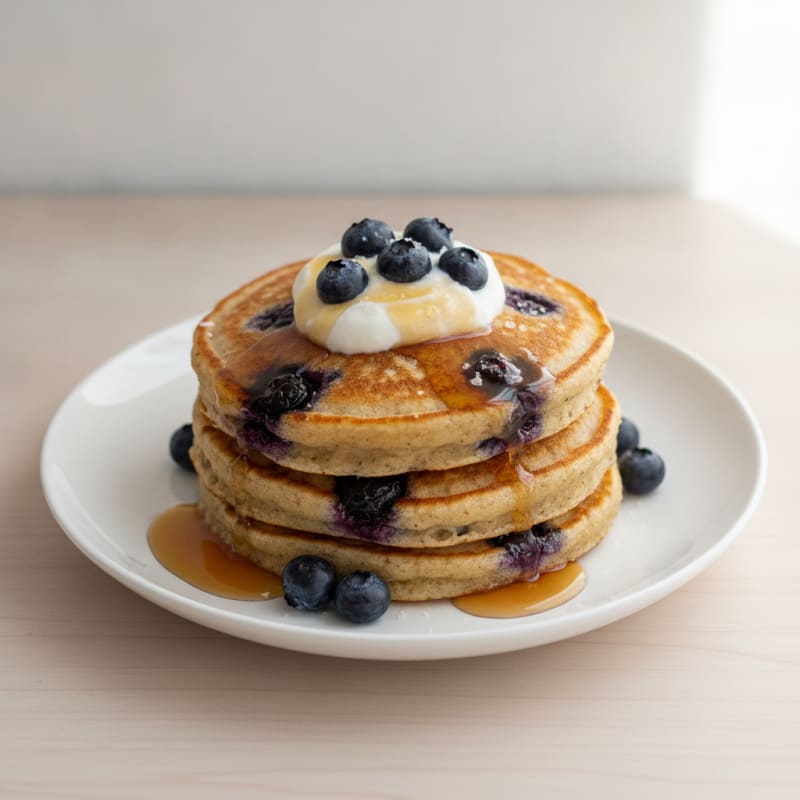 Blueberry Ricotta Pancakes with Maple Syrup