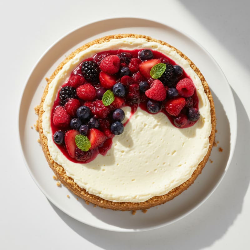 Silky Greek Yogurt Protein Cheesecake with Mixed Berries