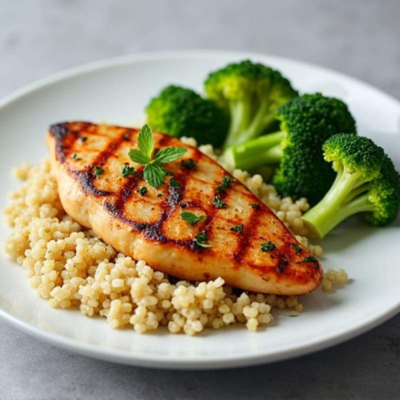 Grilled Chicken Breast with Quinoa and Steamed Broccoli