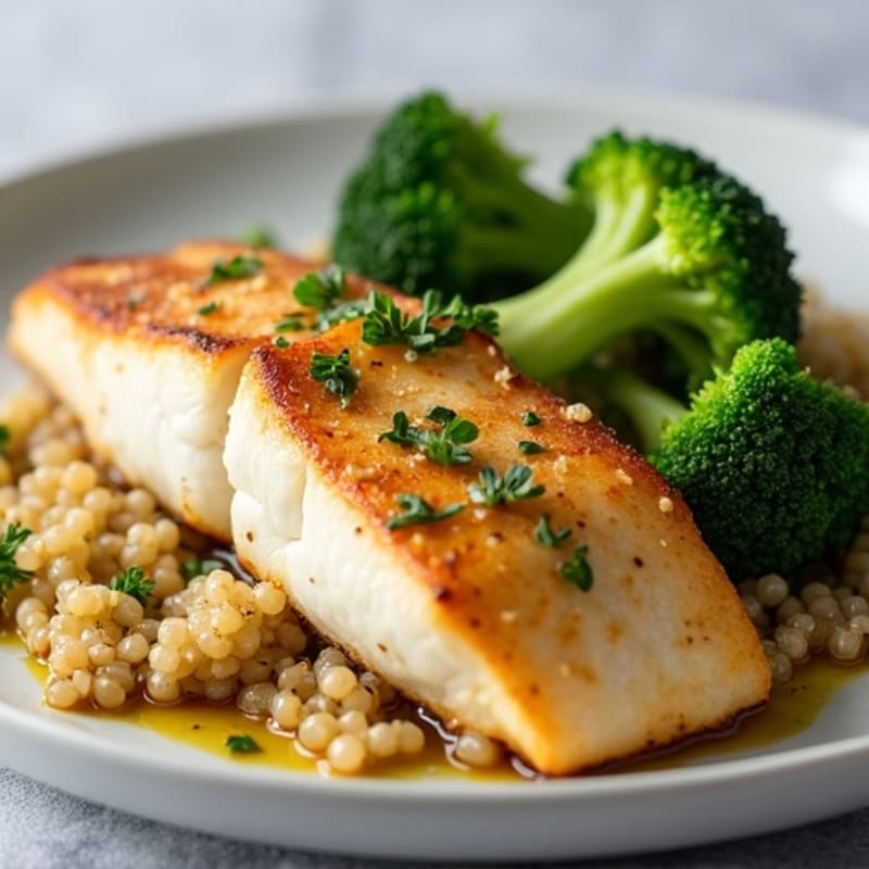 Seared Cod with Steamed Broccoli and Quinoa