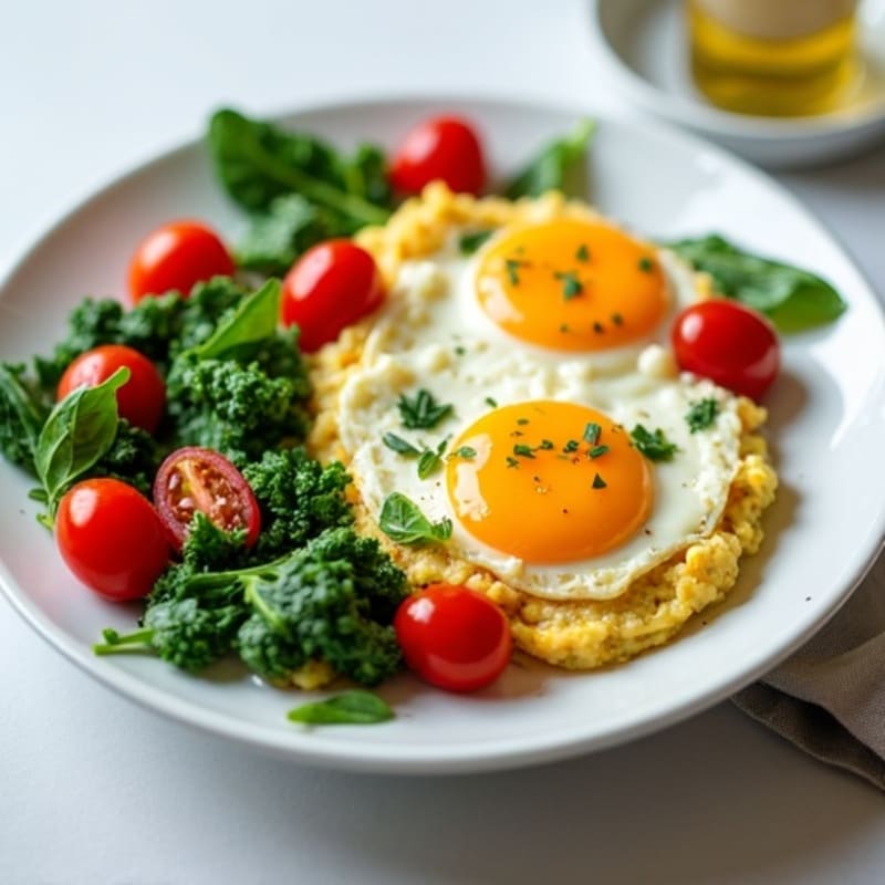 Egg White Spinach Scramble with Cottage Cheese and Cherry Tomatoes