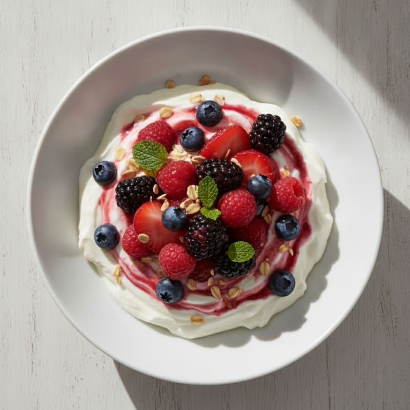 High Protein Greek Yogurt Parfait with Mixed Berries