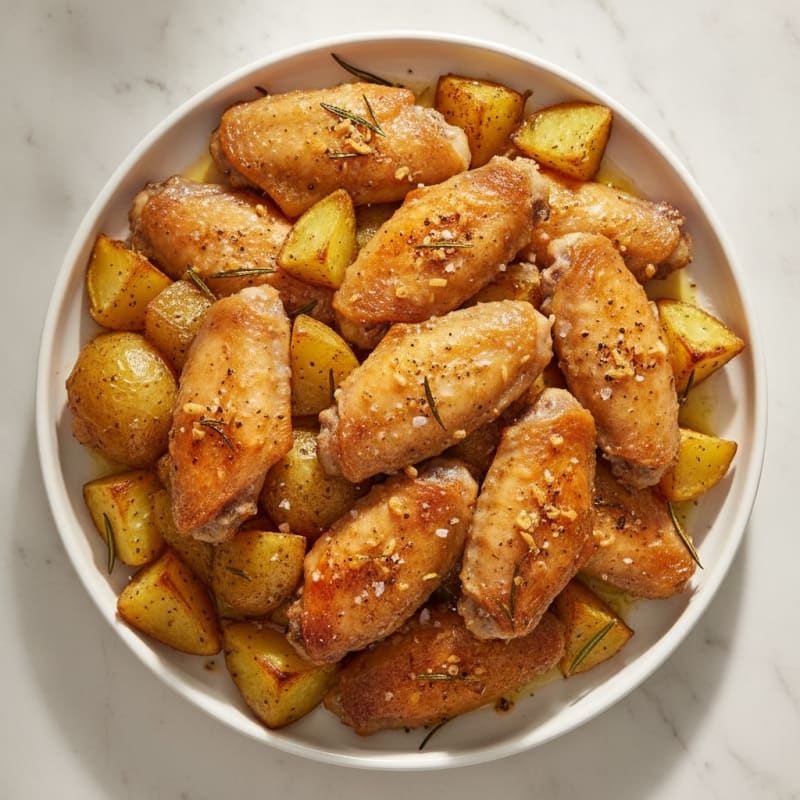 Garlic Herb Roasted Chicken Wings and Potatoes
