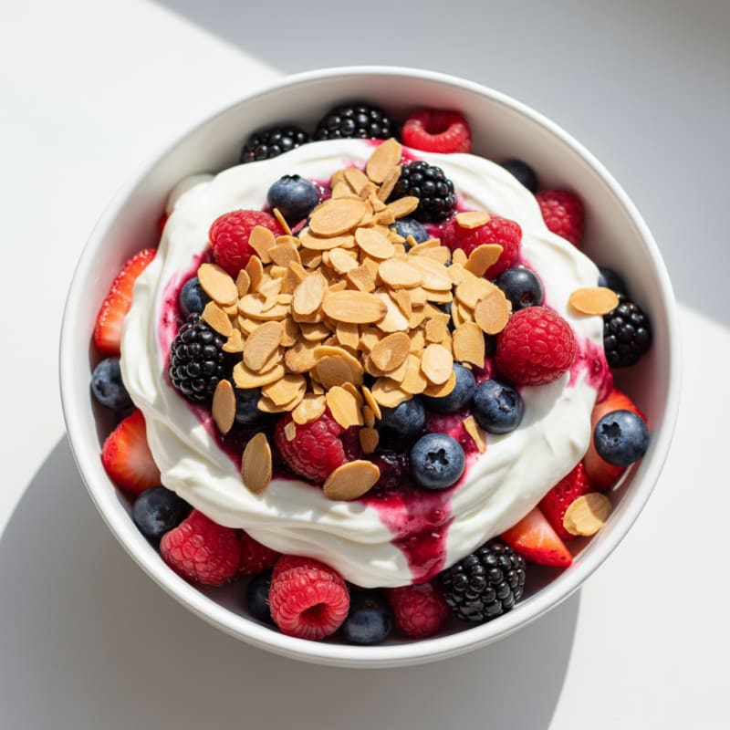Greek Yogurt Protein Parfait with Mixed Berries and Almonds