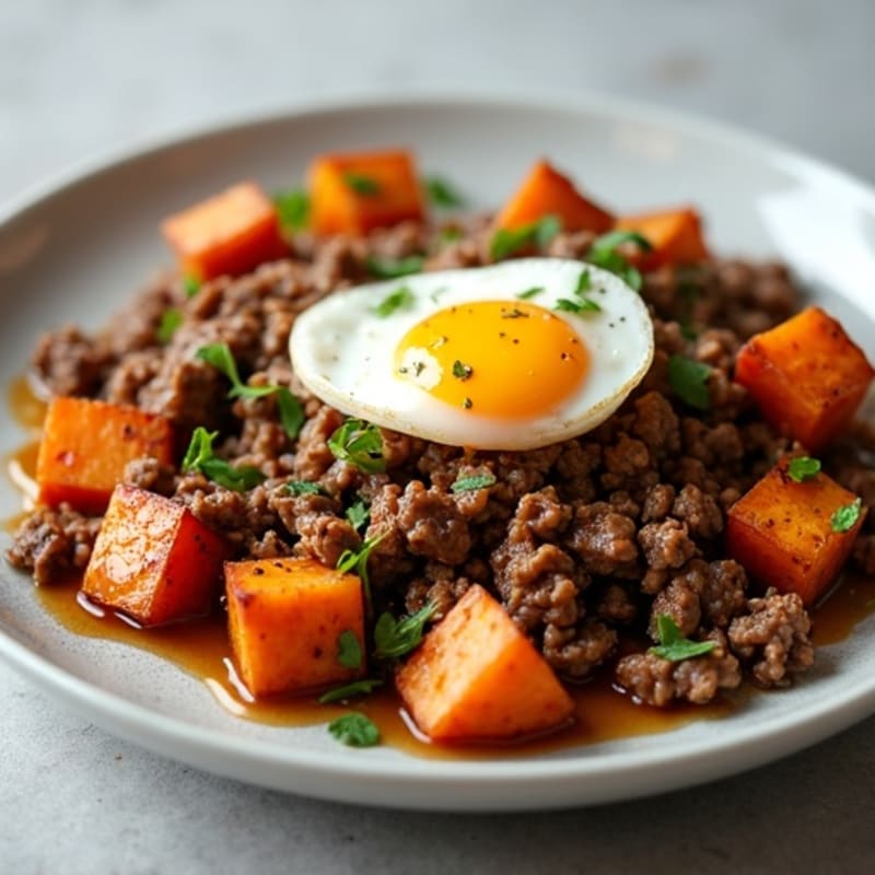 Savory Ground Beef with Crispy Roasted Japanese Sweet Potatoes